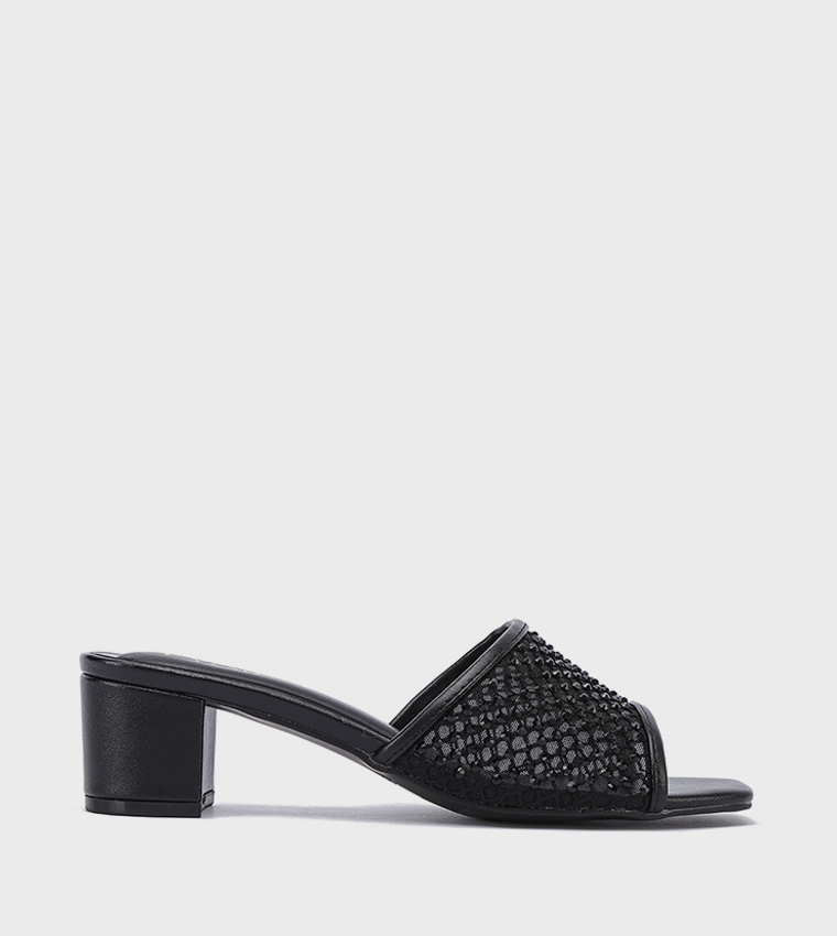 Embellished Open Toe Block Heel Sandals