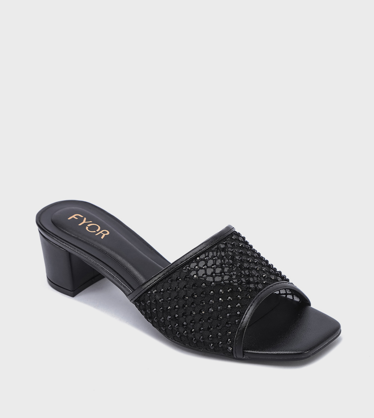 Embellished Open Toe Block Heel Sandals