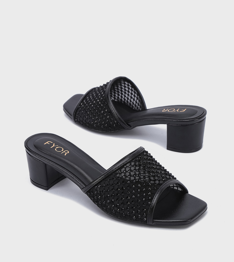 Embellished Open Toe Block Heel Sandals