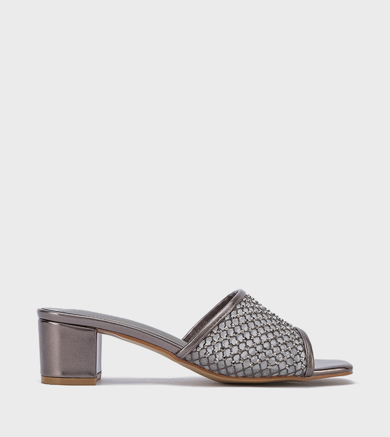 Embellished Open Toe Block Heel Sandals