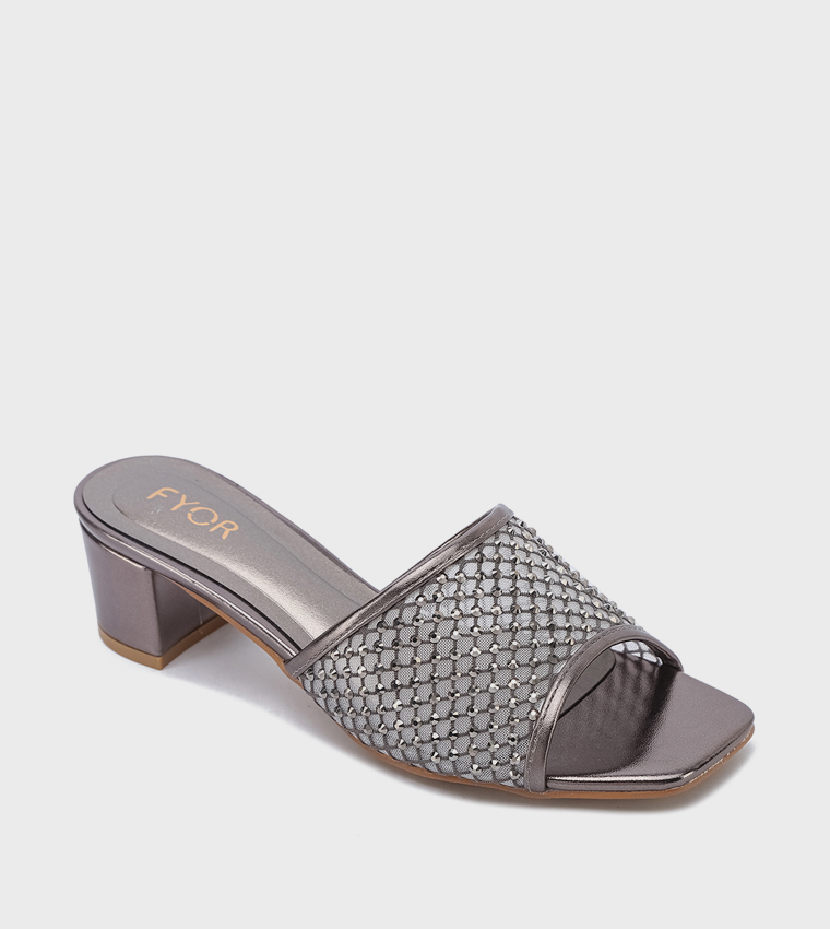 Embellished Open Toe Block Heel Sandals