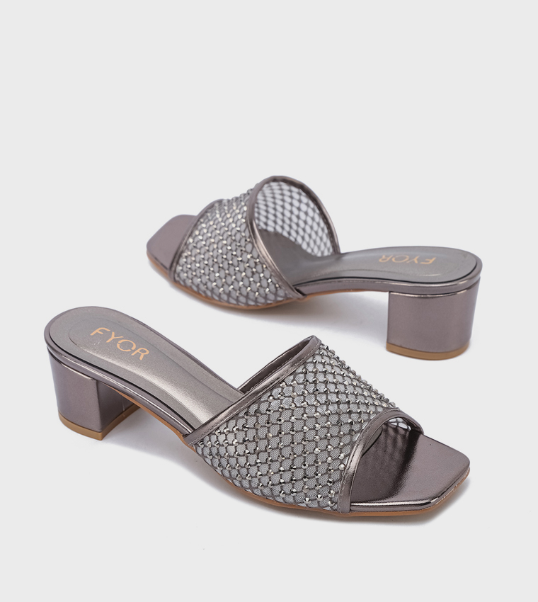 Embellished Open Toe Block Heel Sandals