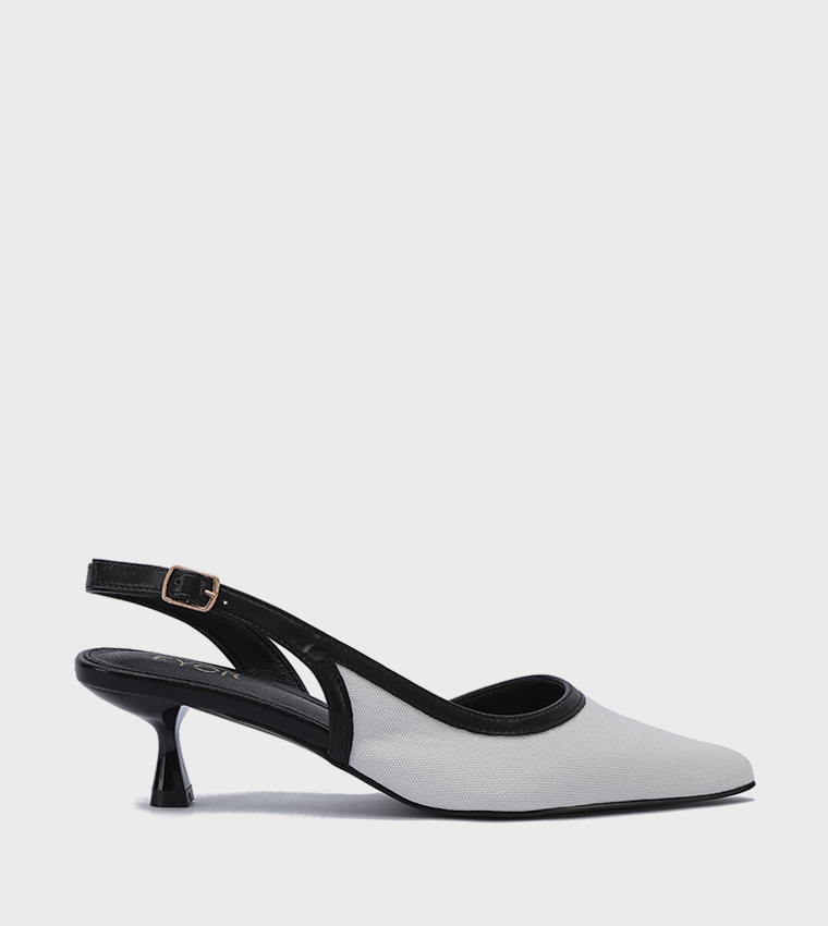 حذاء بكعب قصير بمقدمة مدببة بحزام خلفي