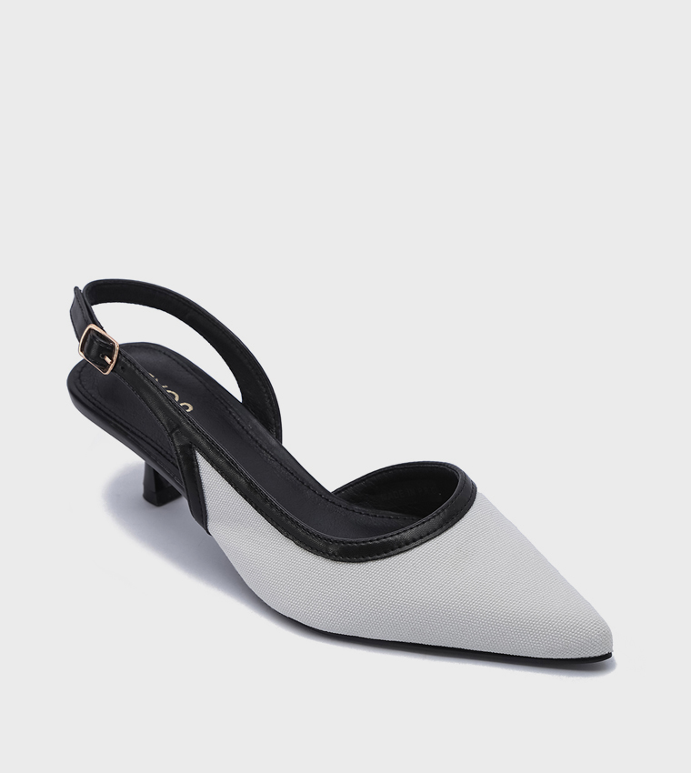 حذاء بكعب قصير بمقدمة مدببة بحزام خلفي