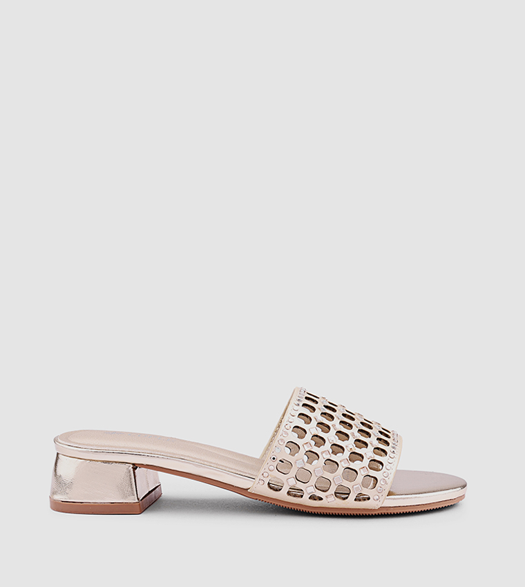 Laser Cut Open Toe Heeled Sandals