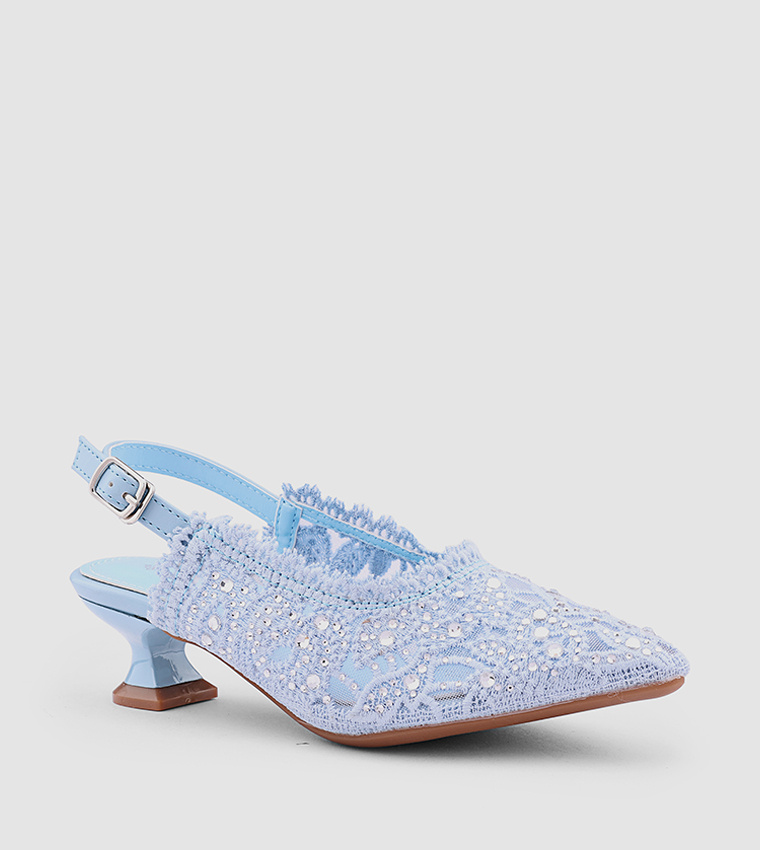 Embellished Pointed Toe Slingback Pumps