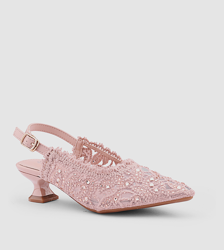 Embellished Pointed Toe Slingback Pumps