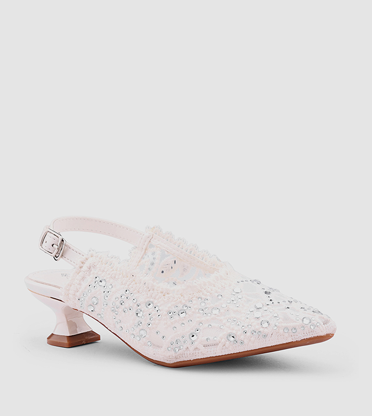Embellished Pointed Toe Slingback Pumps