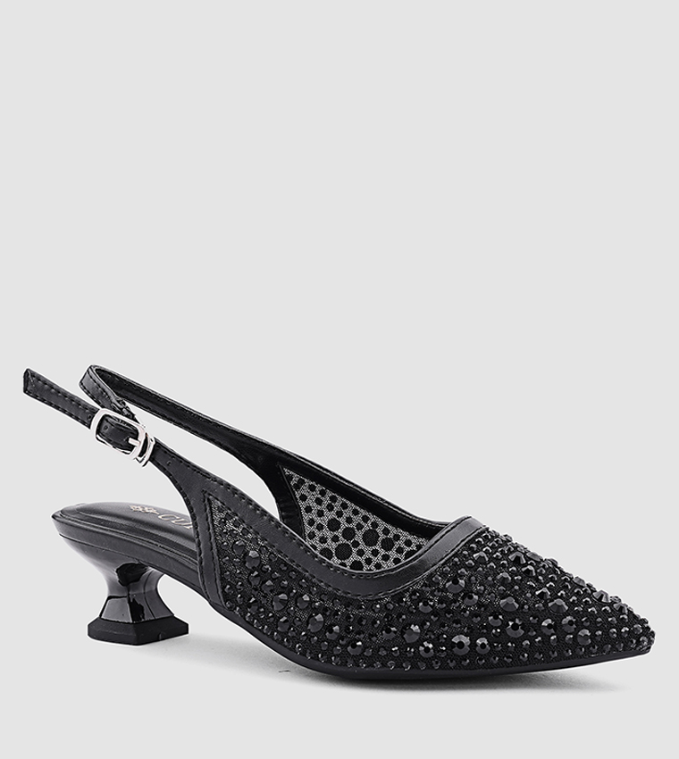 Embellished Pointed Toe Slingback Pumps