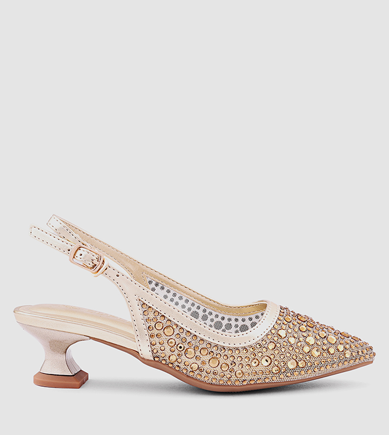 Embellished Pointed Toe Slingback Pumps