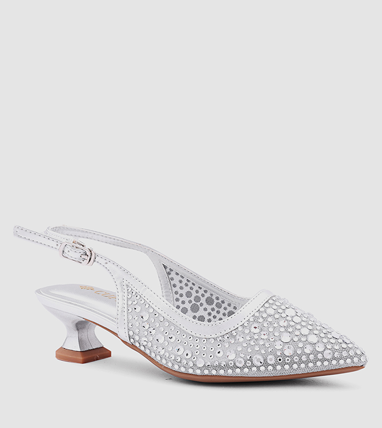 Embellished Pointed Toe Slingback Pumps