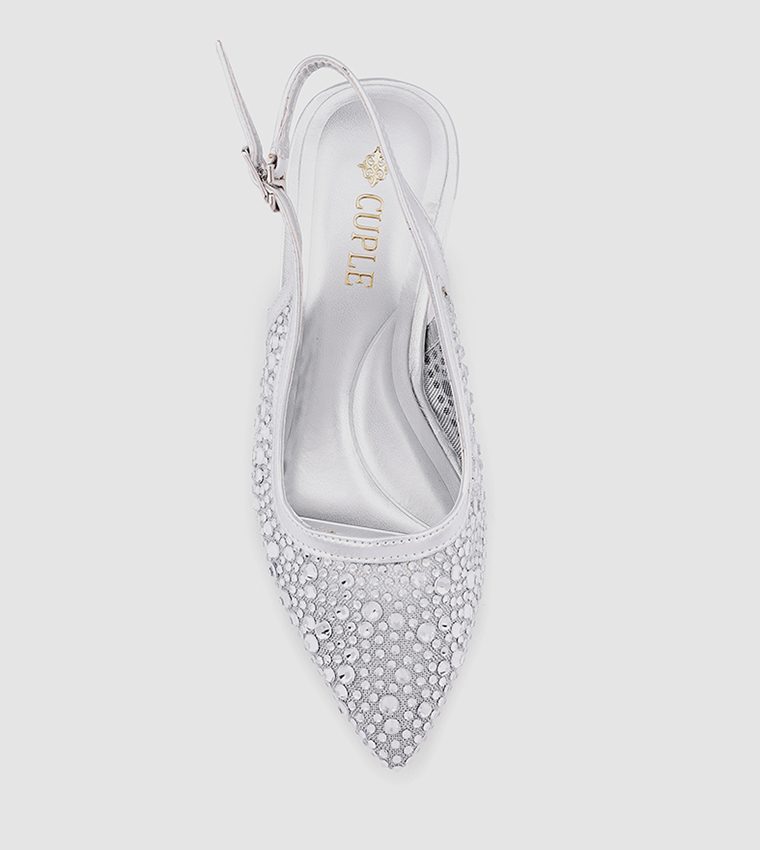 Embellished Pointed Toe Slingback Pumps