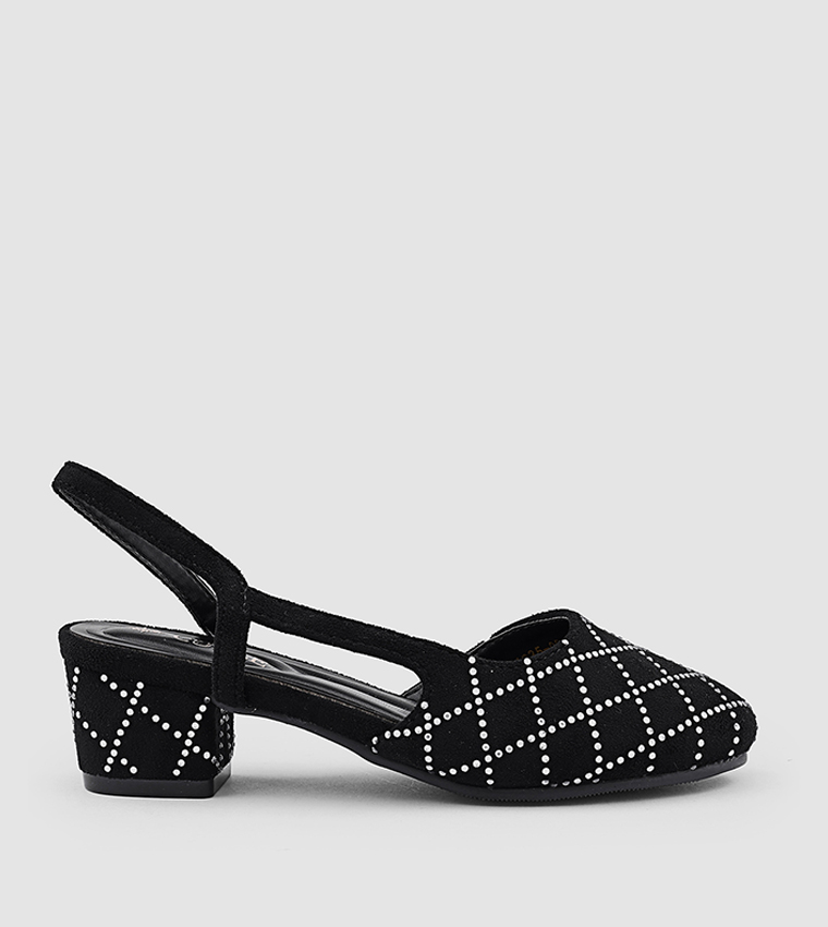 Embellished Round Toe Slingback Pumps