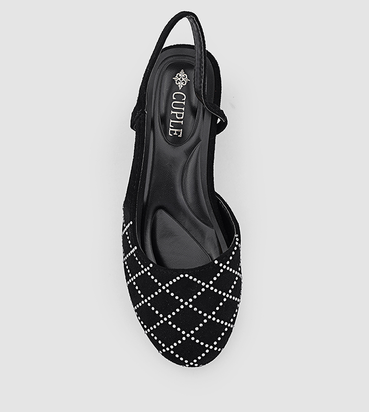 Embellished Round Toe Slingback Pumps