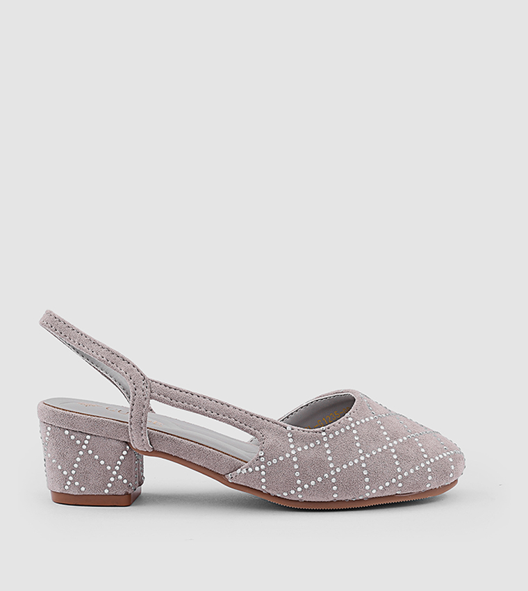 Embellished Round Toe Slingback Pumps