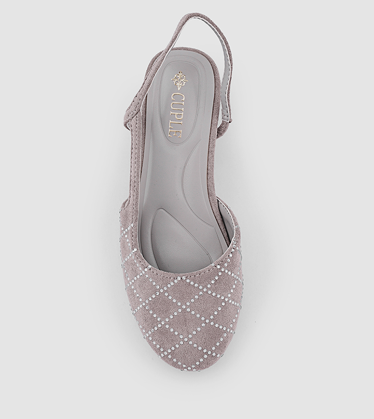 Embellished Round Toe Slingback Pumps