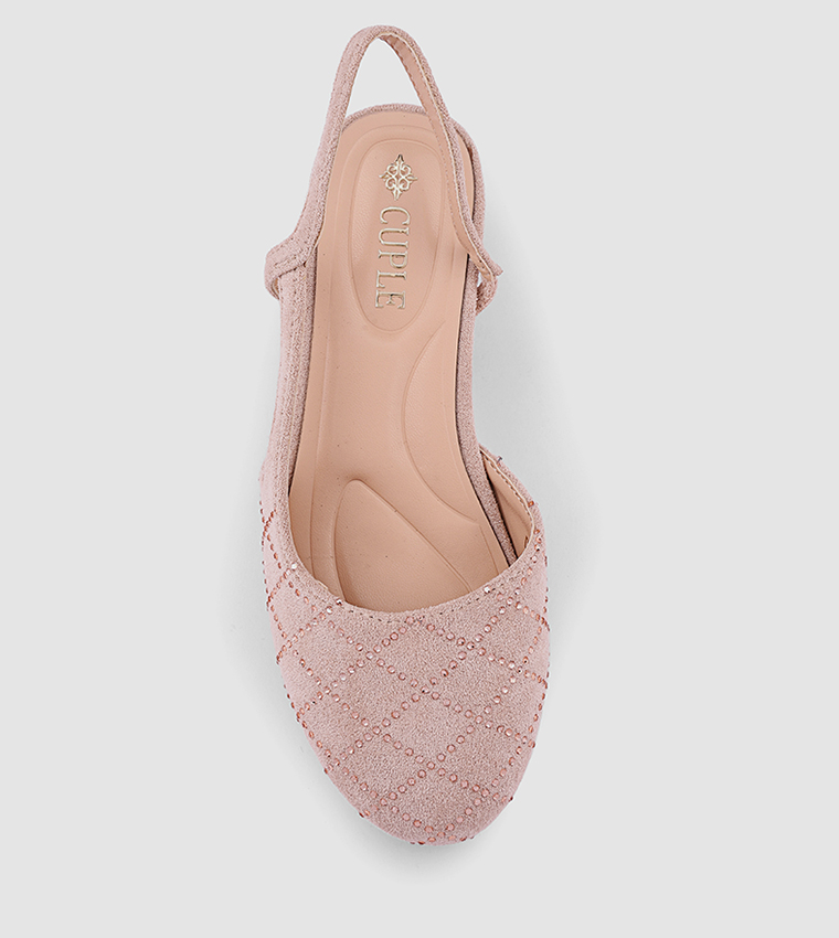 Embellished Round Toe Slingback Pumps