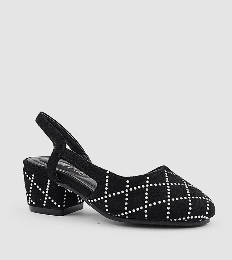 Embellished Round Toe Slingback Pumps