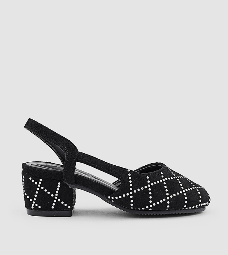 Embellished Round Toe Slingback Pumps