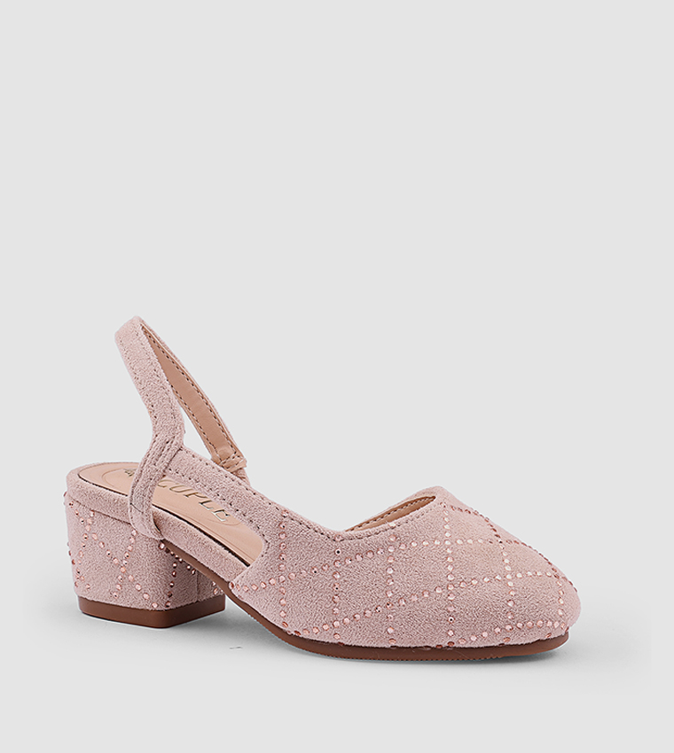 Embellished Round Toe Slingback Pumps