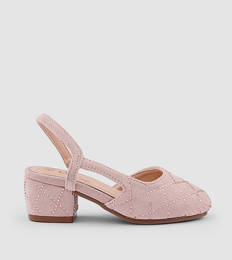 Embellished Round Toe Slingback Pumps