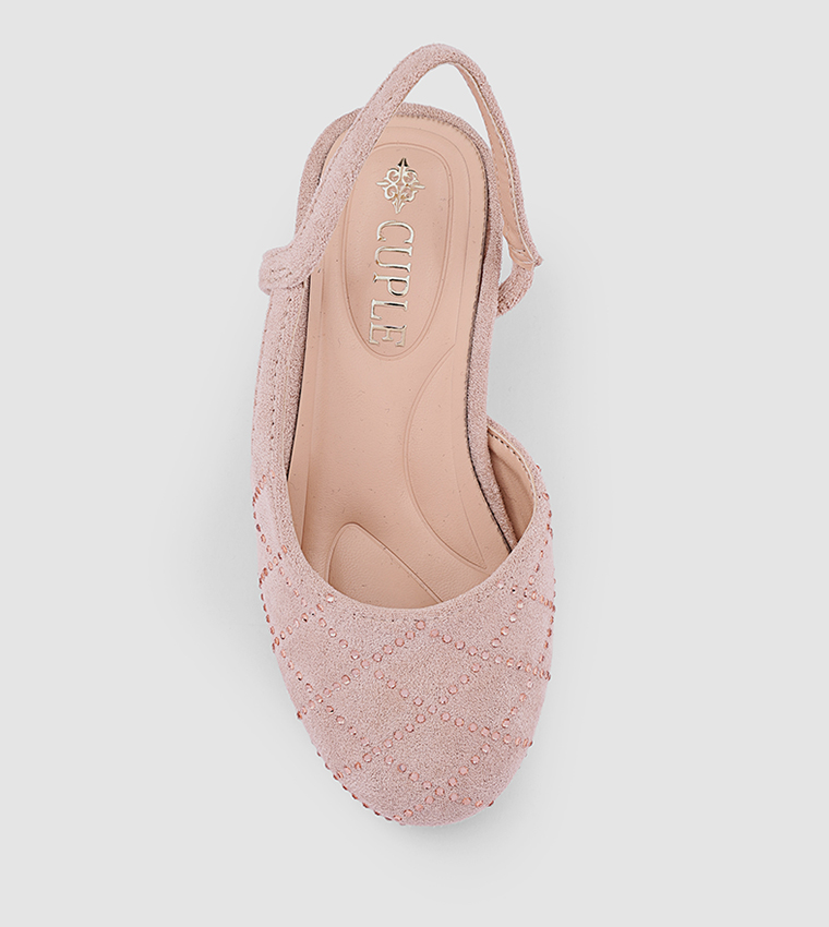 Embellished Round Toe Slingback Pumps