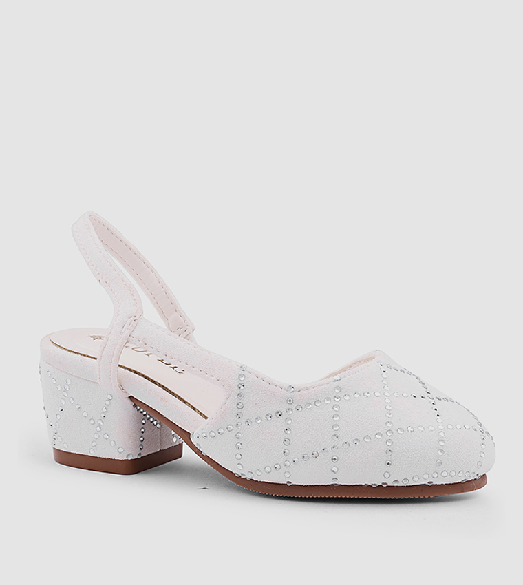 Embellished Round Toe Slingback Pumps