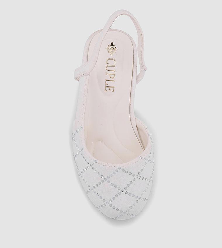 Embellished Round Toe Slingback Pumps