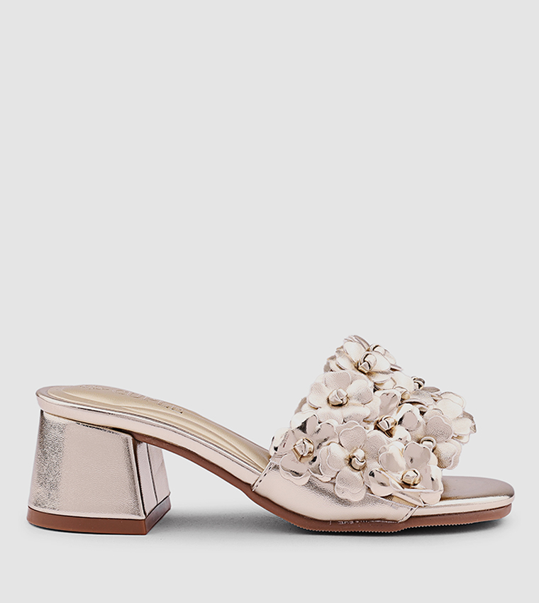 Appliqued Open Toe Heeled Sandals