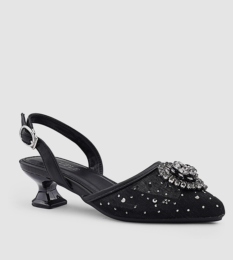 Embellished Pointed Toe Slingback Pumps