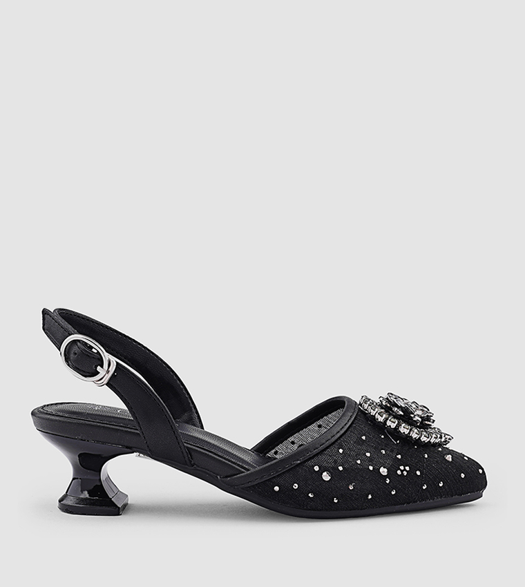 Embellished Pointed Toe Slingback Pumps