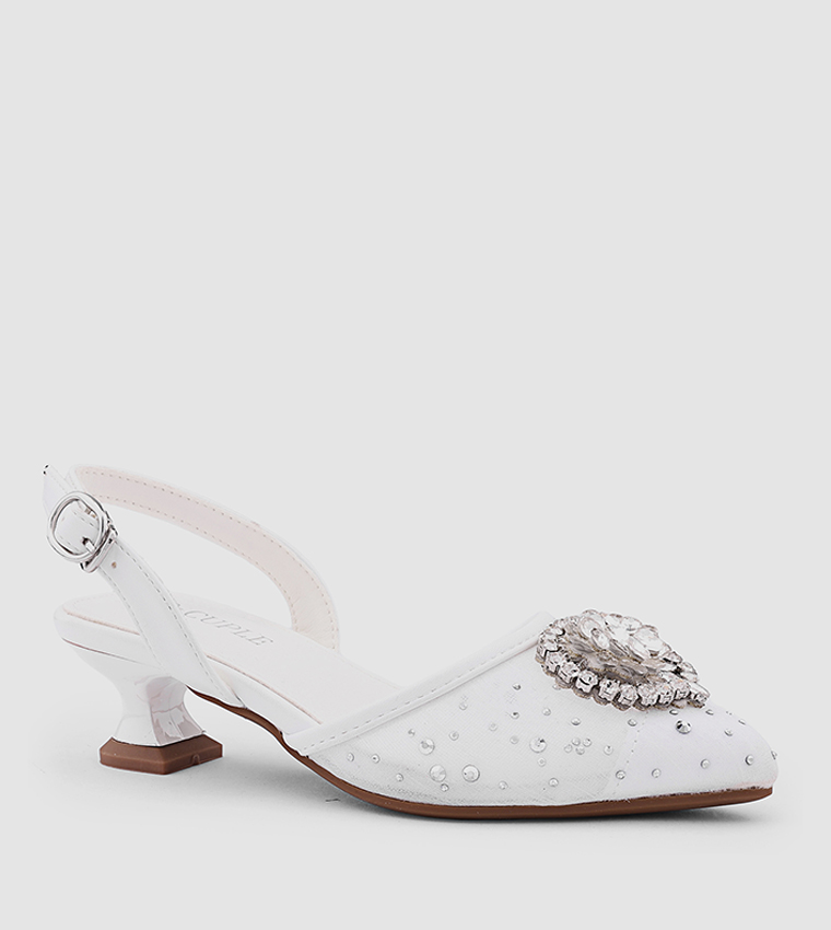 Embellished Pointed Toe Slingback Pumps