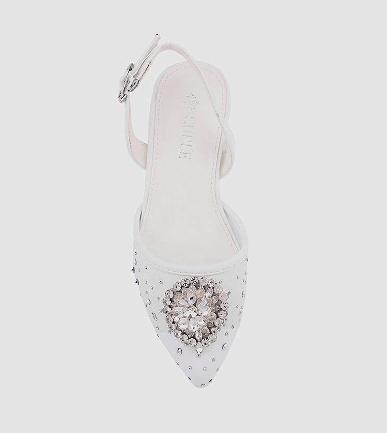 Embellished Pointed Toe Slingback Pumps