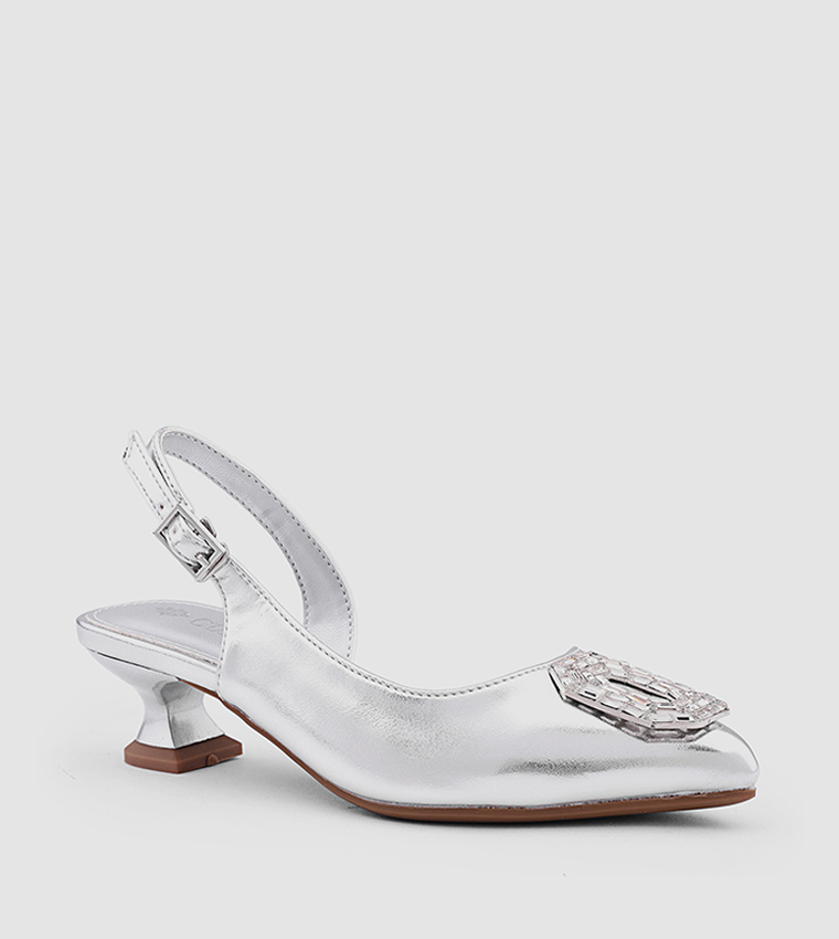 Embellished Pointed Toe Slingback Pumps