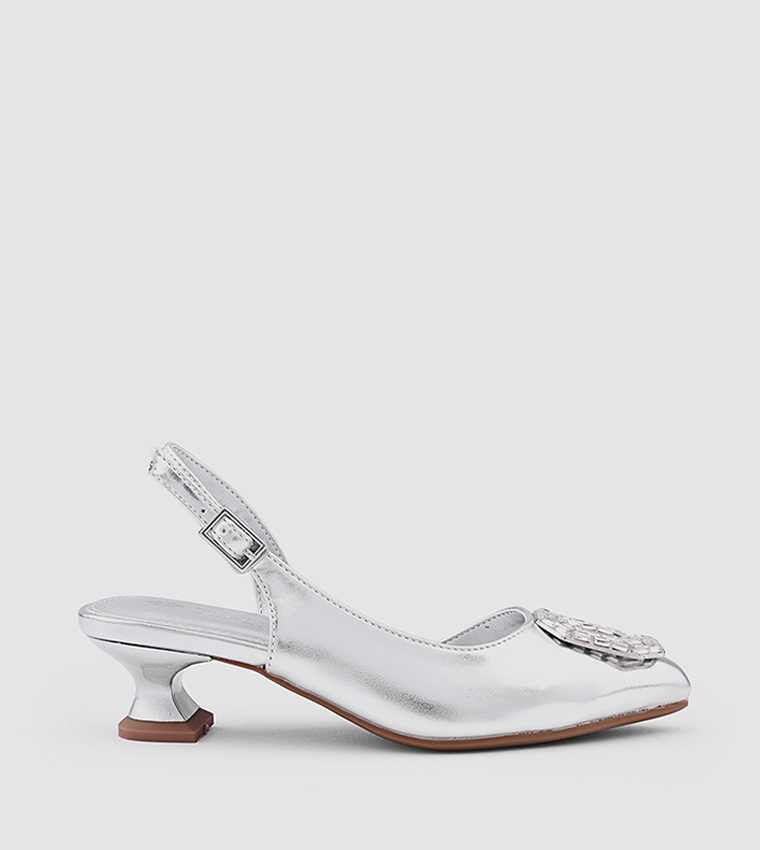 Embellished Pointed Toe Slingback Pumps