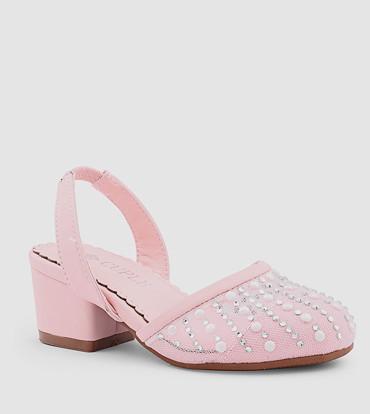 Embellished Round Toe Slingback Pumps