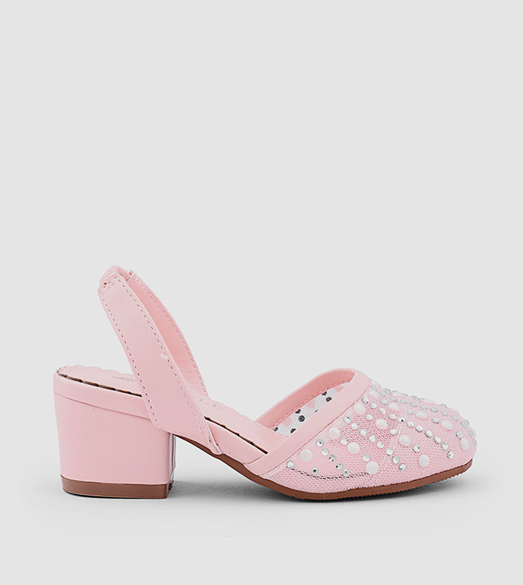 Embellished Round Toe Slingback Pumps