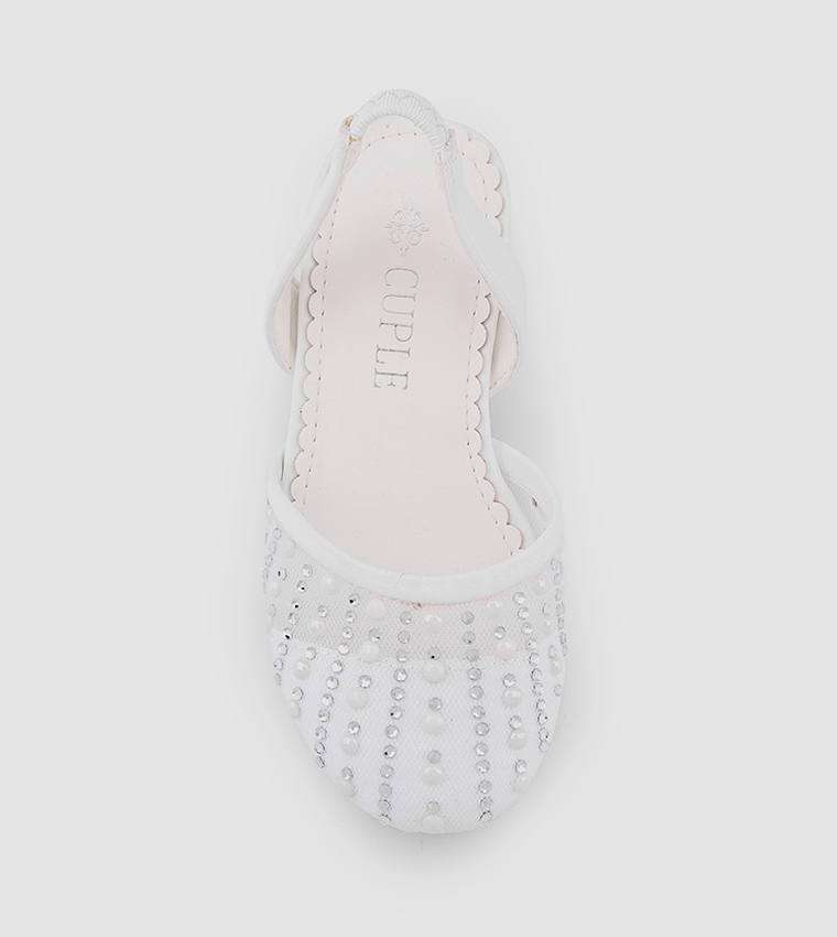 Embellished Round Toe Slingback Pumps