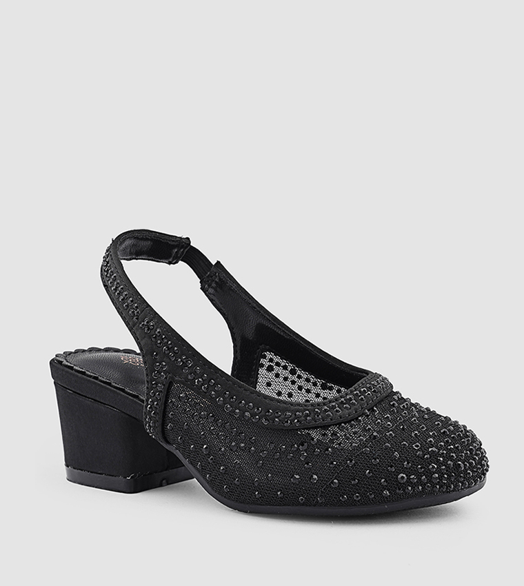 Embellished Round Toe Slingback Pumps