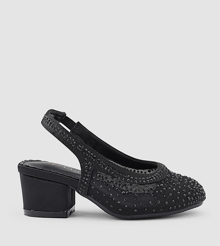 Embellished Round Toe Slingback Pumps