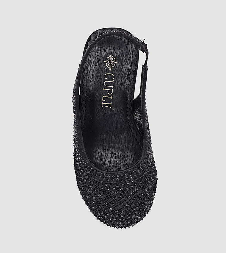 Embellished Round Toe Slingback Pumps