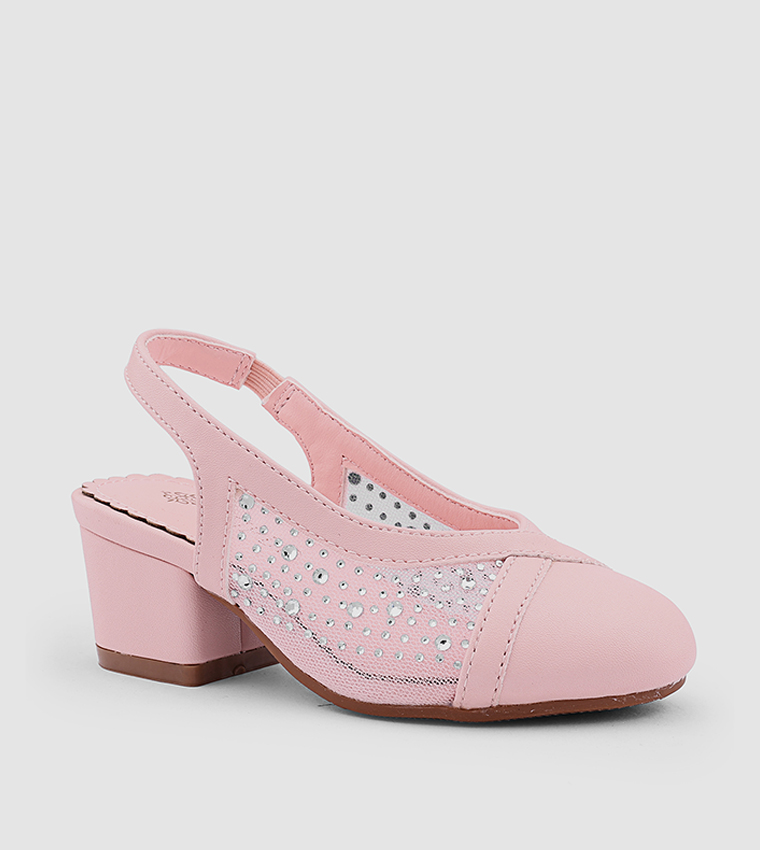 Embellished Round Toe Slingback Pumps