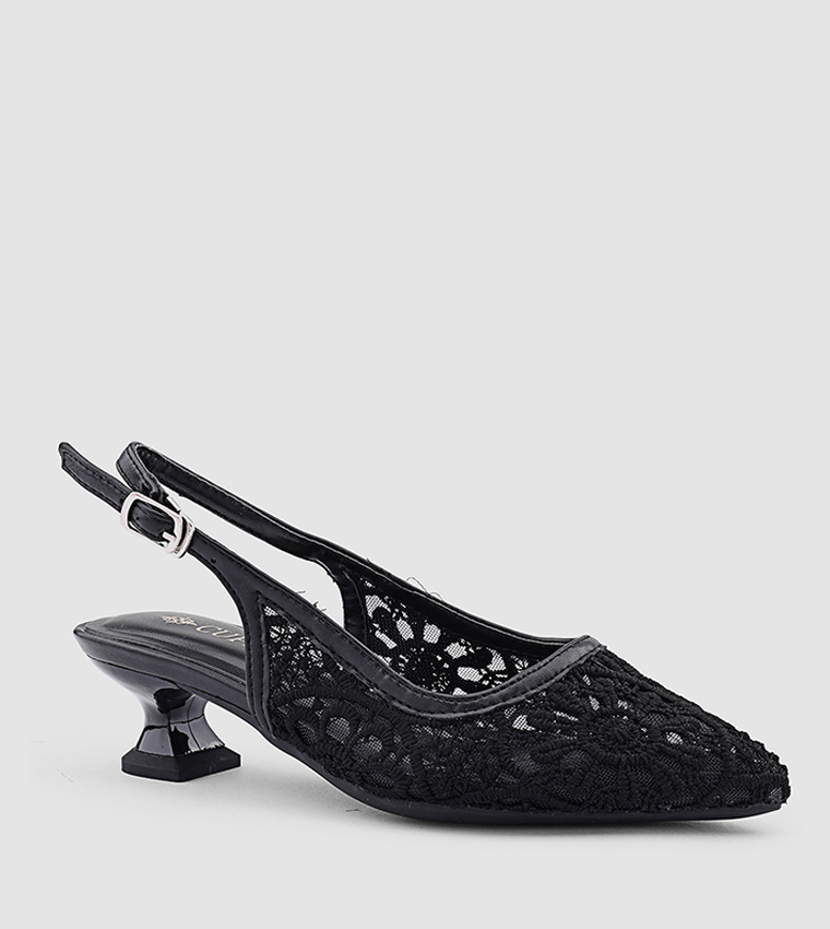 Lace Detail Pointed Toe Slingback Pumps
