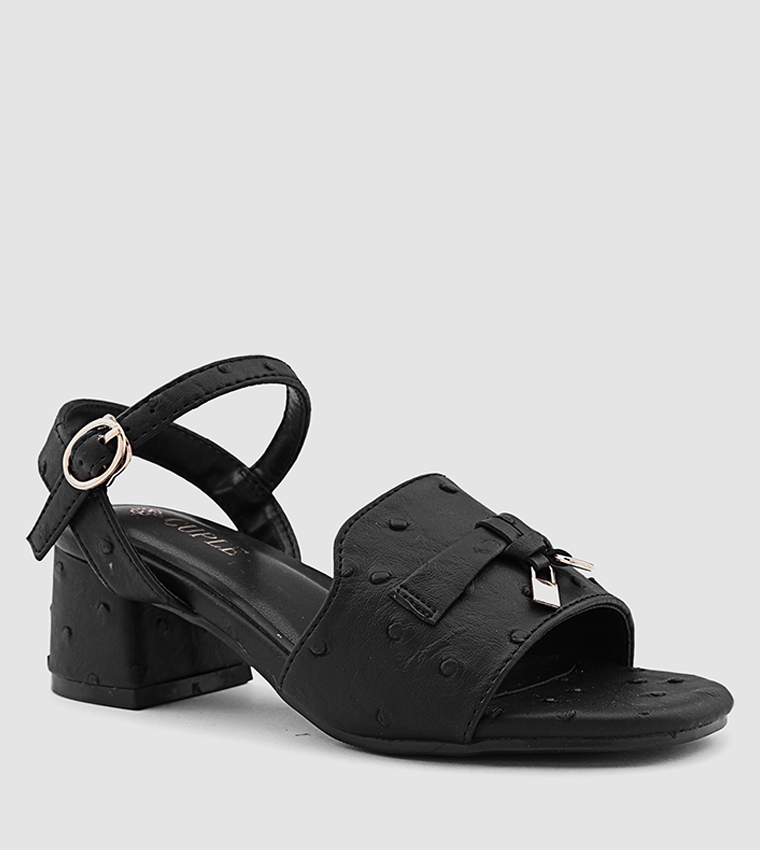 Textured Ankle Loop Heeled Sandals