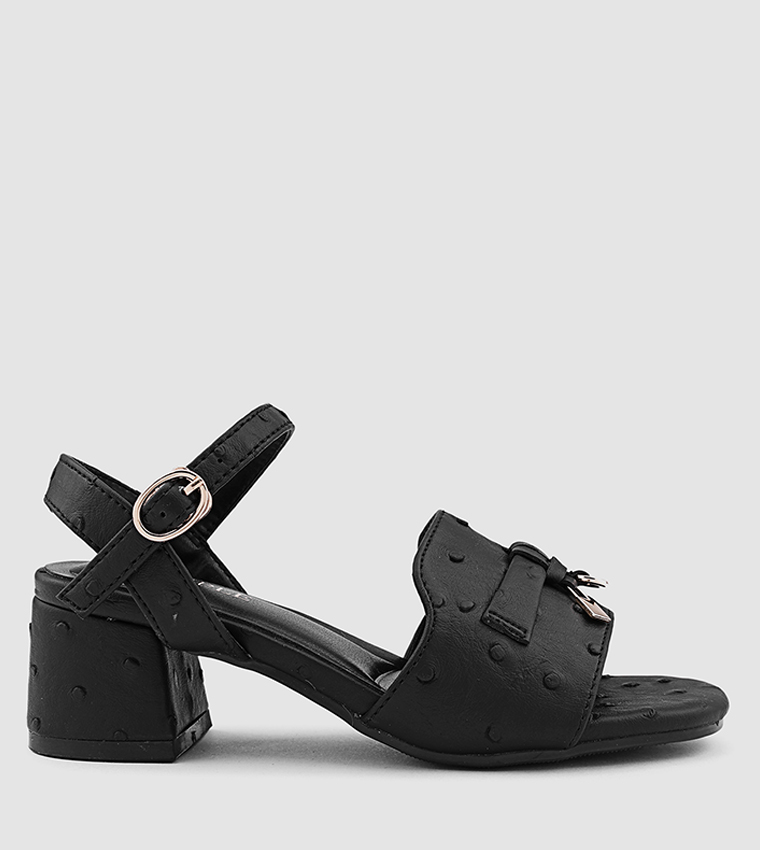 Textured Ankle Loop Heeled Sandals