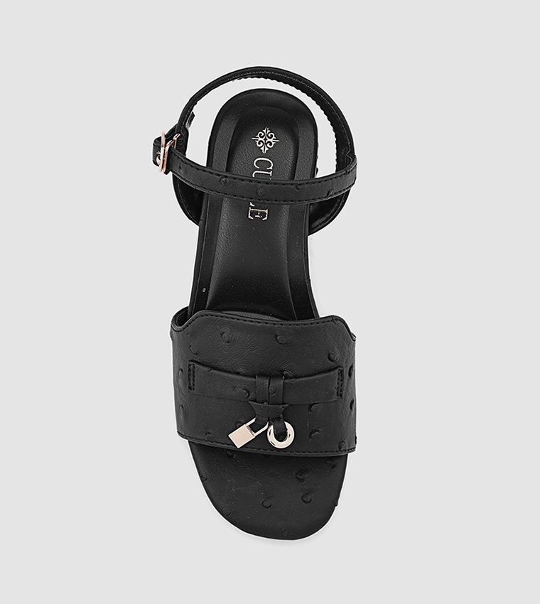 Textured Ankle Loop Heeled Sandals