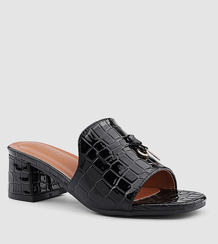 Textured Open Toe Heeled Sandals