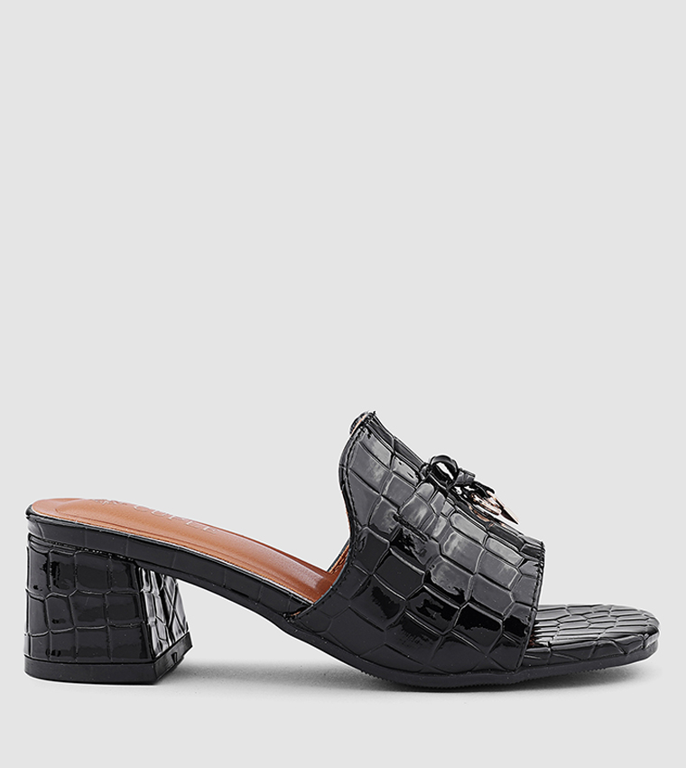 Textured Open Toe Heeled Sandals