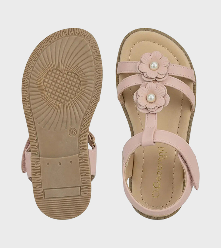 Flower Detail Open Toe Flat Sandals