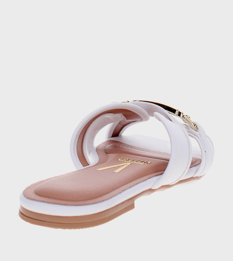 Metal Accent Square Toe Flat Sandals